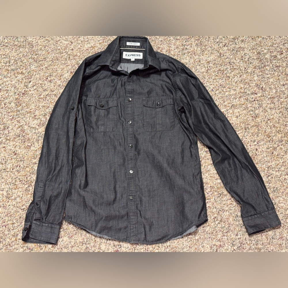 Men's size small 14-14 1/2 Express Charcoal Long Sleeve Shirt button down work